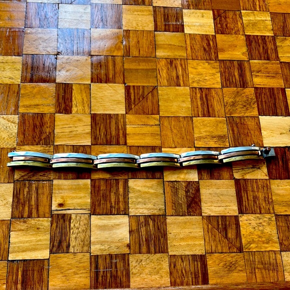 Gorgeous Vintage Tri Mixed Metales Taxco Bar Panel Link Bracelet - Picture 2 of 16